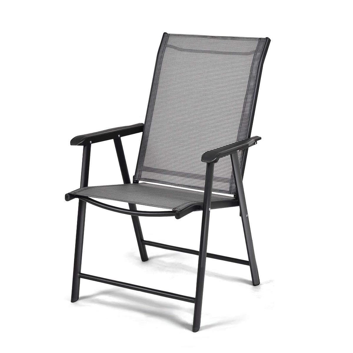 Premium Grey Metal Folding Outdoor Chair with Backrest and Armrests 300lb Capacity