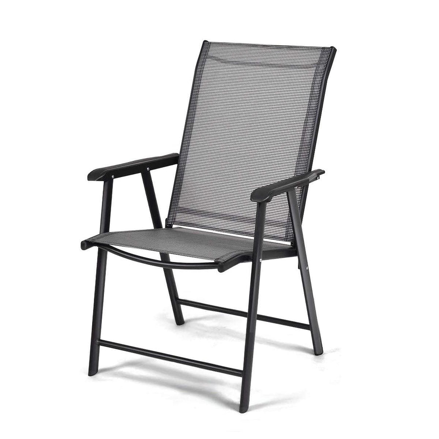 Premium Grey Metal Folding Outdoor Chair with Backrest and Armrests 300lb Capacity