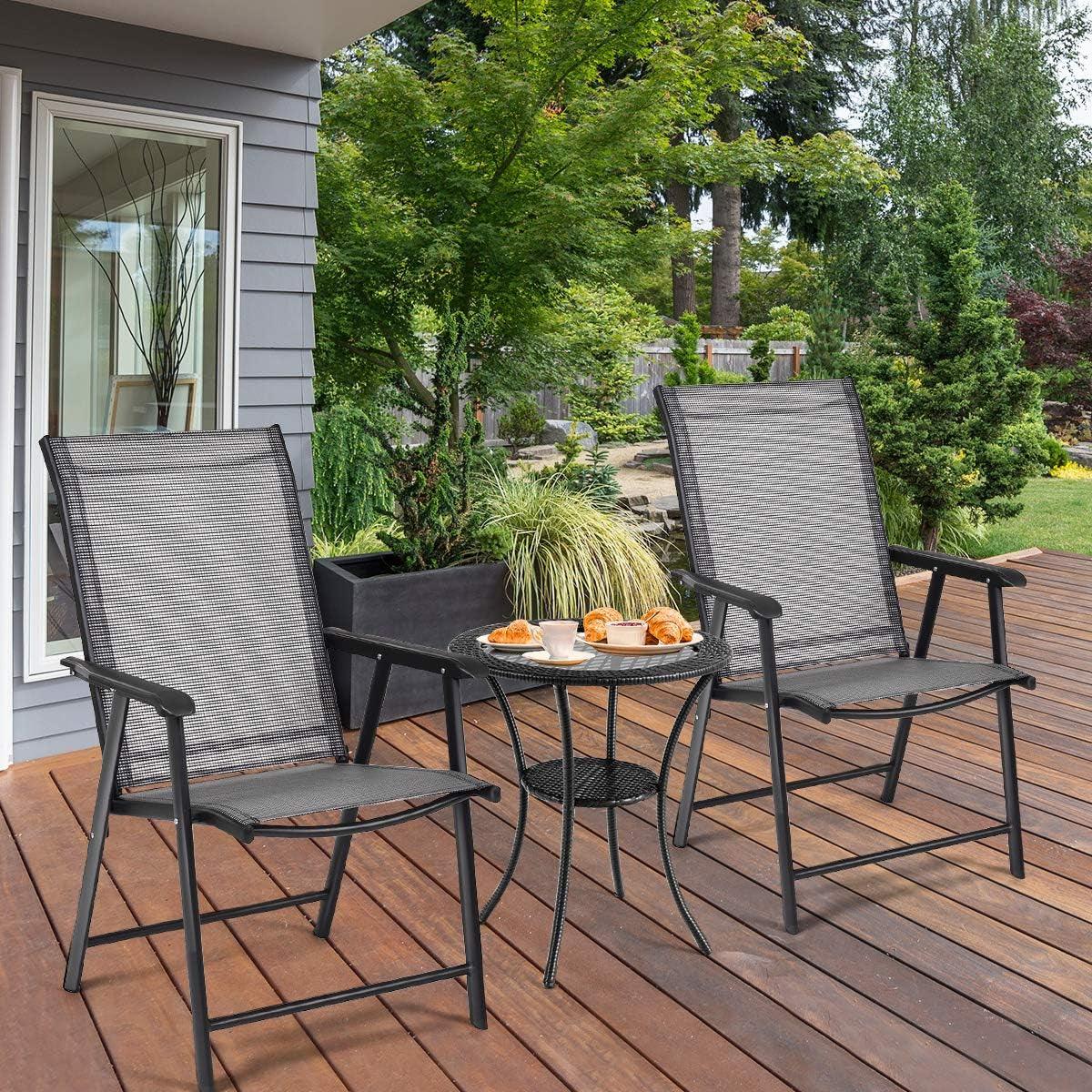 Premium Grey Metal Folding Outdoor Chair with Backrest and Armrests 300lb Capacity