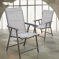 Premium Grey Metal Folding Outdoor Chair with Backrest and Armrests 300lb Capacity