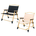 Premium Black Folding Camping Chair Outdoor Picnic Seat with Wooden Armrests