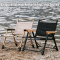 Premium Black Folding Camping Chair Outdoor Picnic Seat with Wooden Armrests