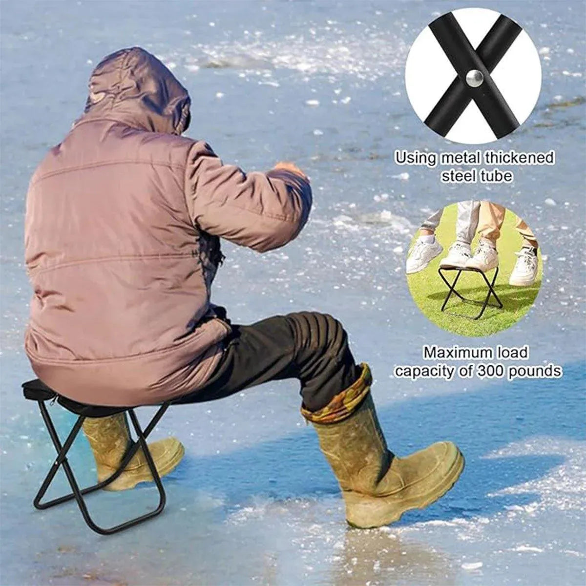 Premium Khaki Portable Folding Camping Chair Handbag Stool with Steel Frame