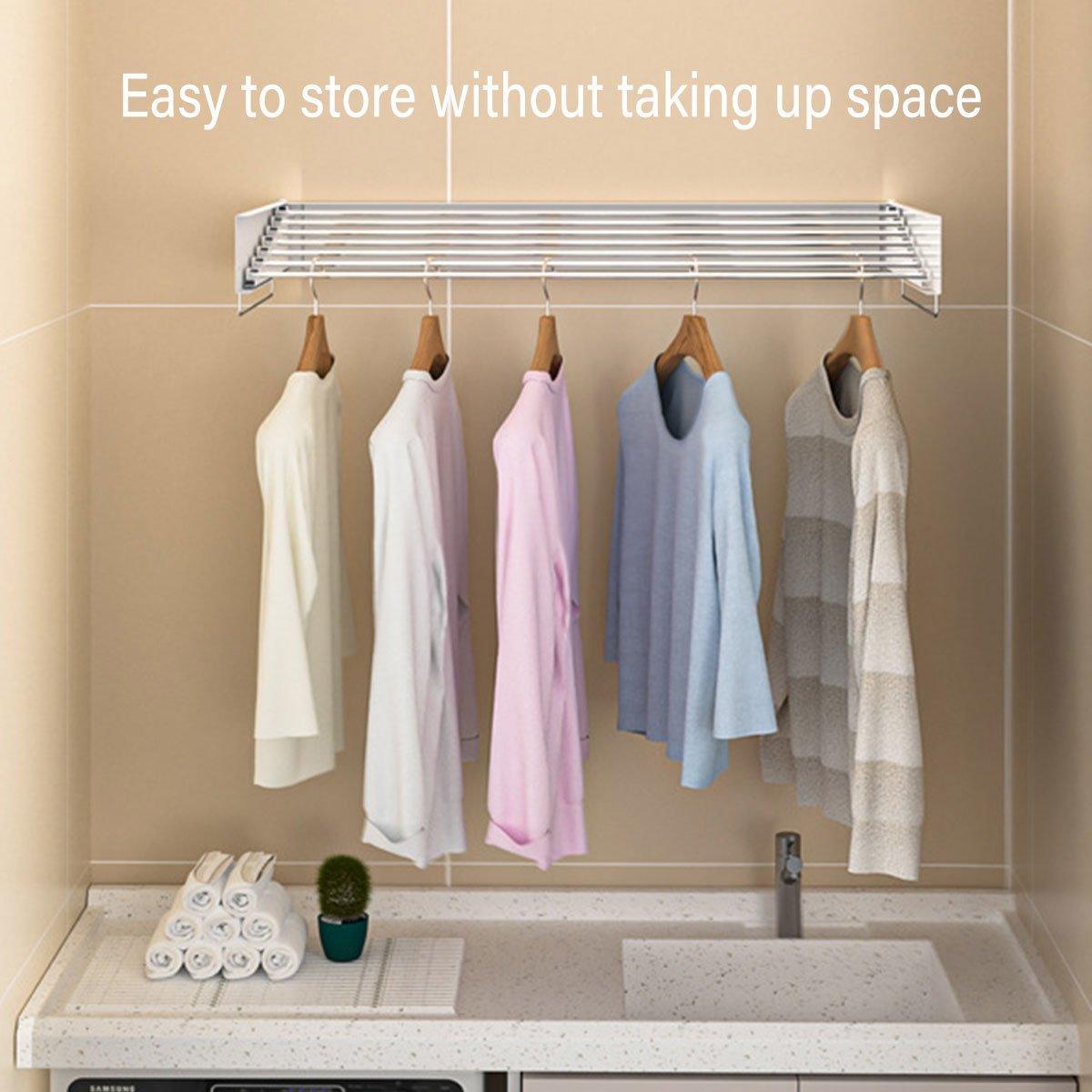 Invisible White Wall-Mounted Foldable Clothes Drying Rack - SuperSaverAU - view 4
