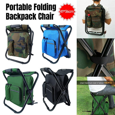 Premium Green 2 in 1 Folding Camping Chair Backpack Outdoor Stool 150kg Capacity