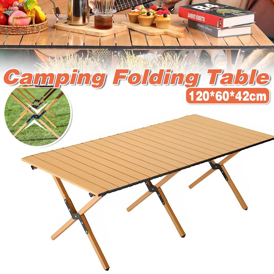 Premium 120x60cm Folding Picnic Camping Table Yellow Wood Grain Outdoor