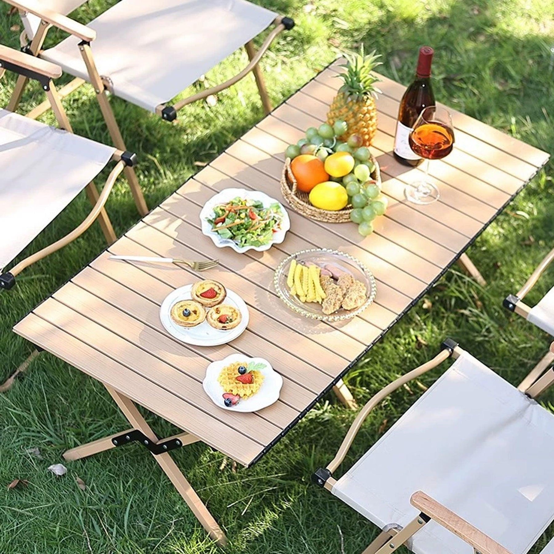 Premium 120x60cm Folding Picnic Camping Table Yellow Wood Grain Outdoor