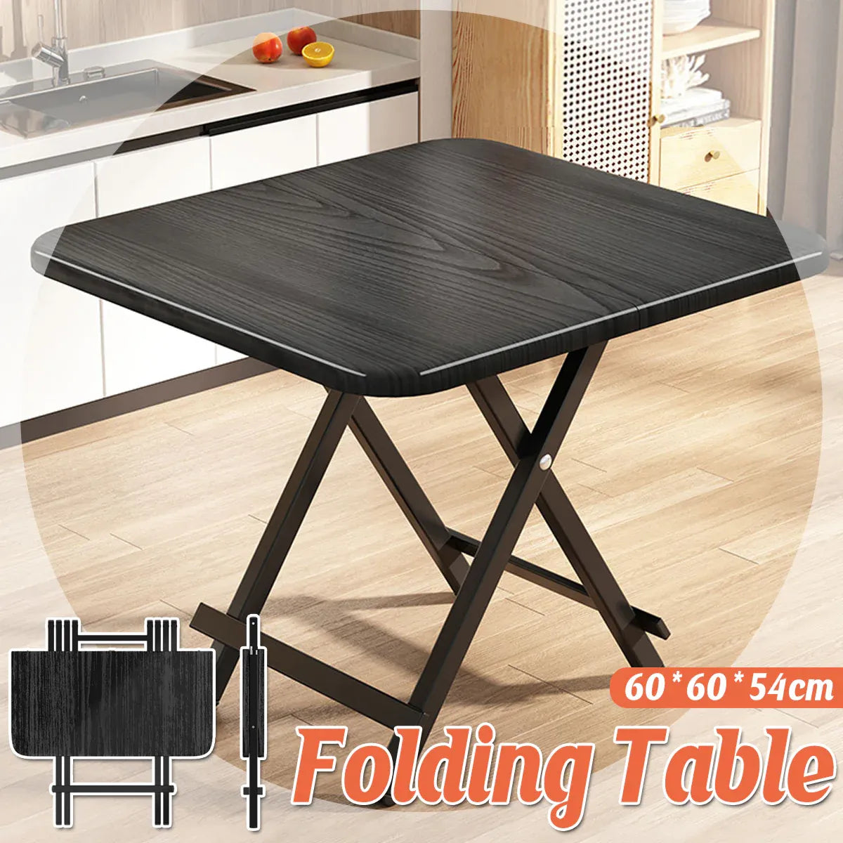 Premium 60x60cm Folding Dining Table Dark Woodgrain Compact Space Saving