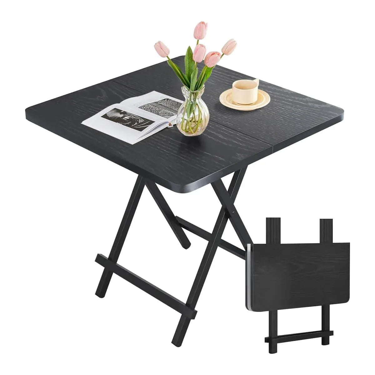 Premium 60x60cm Folding Dining Table Dark Woodgrain Compact Space Saving