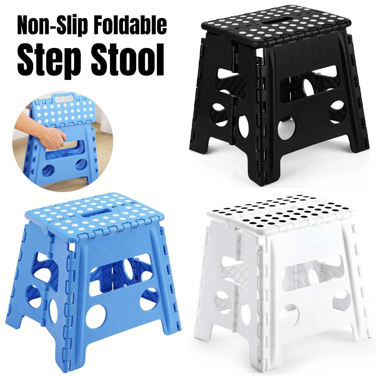 Portable Folding Plastic Stool Lightweight Collapsible Chair for Outdoor Travel - White