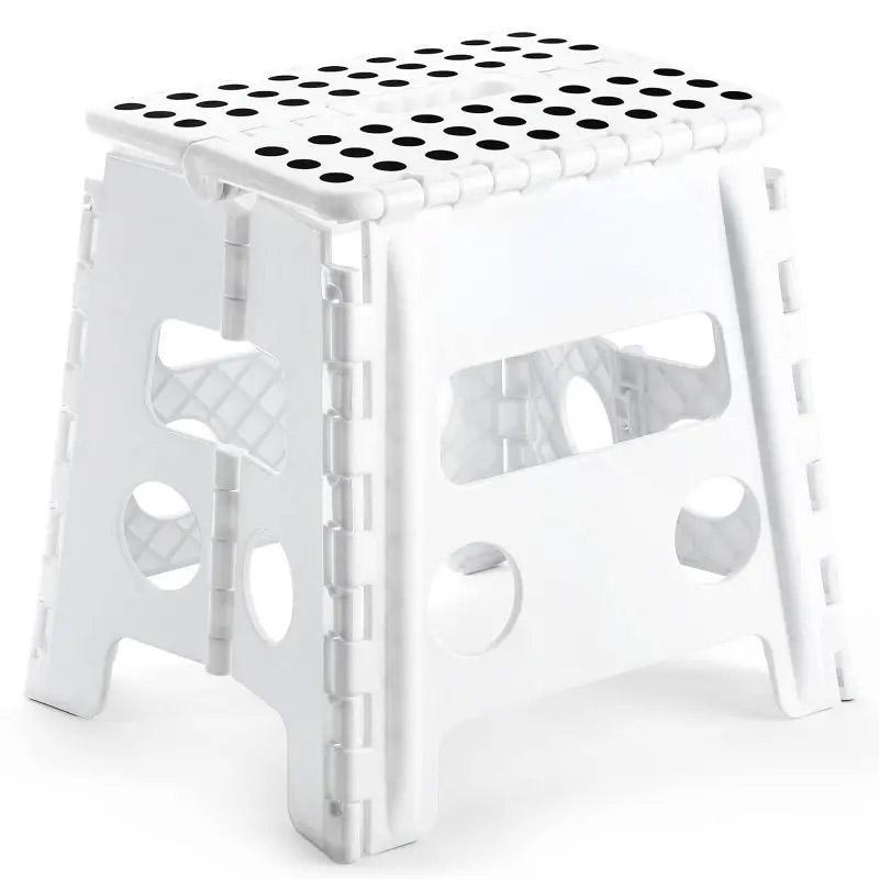 Portable Folding Plastic Stool Lightweight Collapsible Chair for Outdoor Travel - White