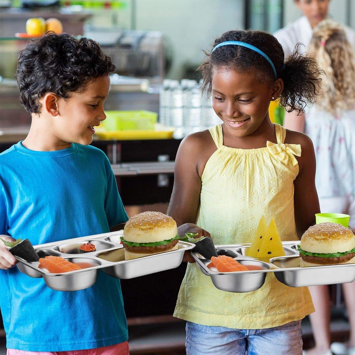 8pcs Stainless Steel Dinner Plates, 11.02" Deep Square Design, Food Safe