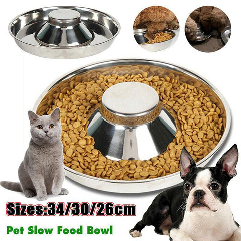 Stainless Steel Pet Bowl Slow Feeder Dish Puppy Dog Cat Food Feeding Weaning Bowl - L - SuperSaverAU - view 1