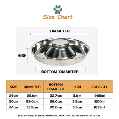Stainless Steel Pet Bowl Slow Feeder Dish Puppy Dog Cat Food Feeding Weaning Bowl - L