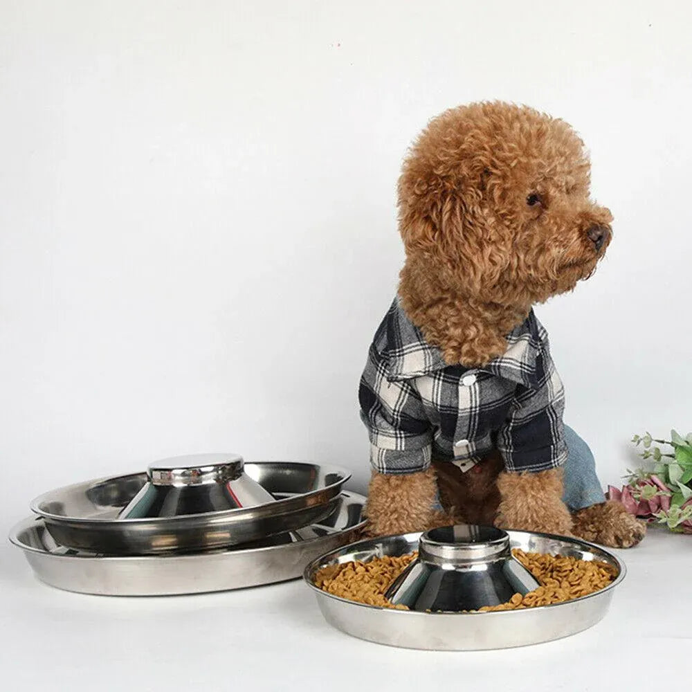 Premium Stainless Steel Slow Feeder Pet Bowl – Silver Small