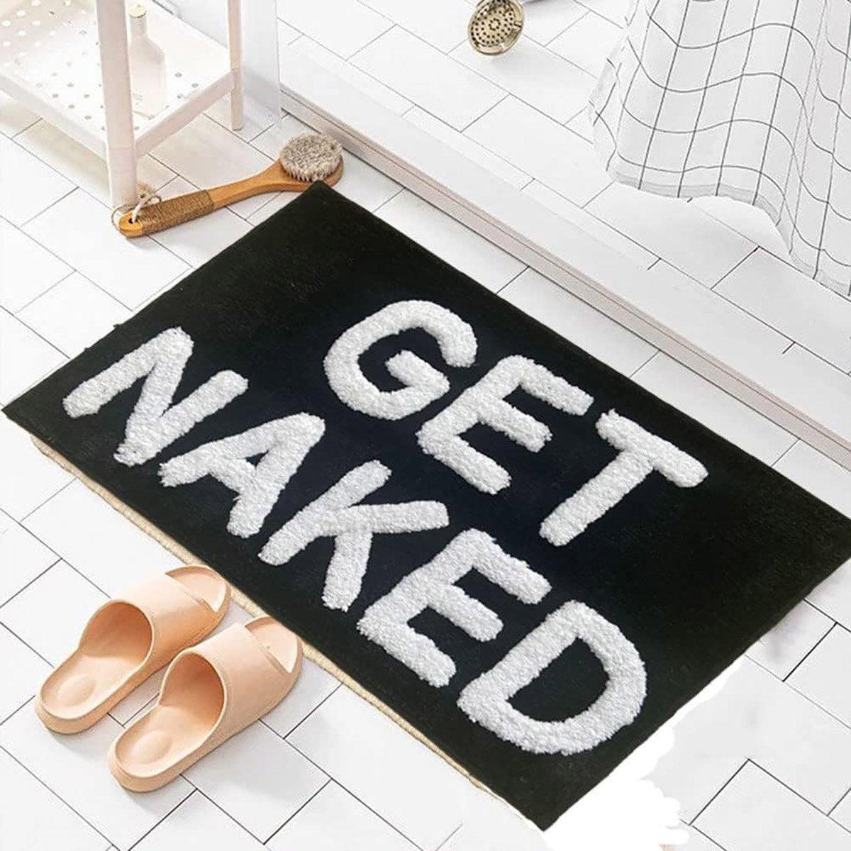 Non-Slip Absorbent Bathroom Floor Mat 60cm x 40cm Microfiber Black "Get Naked" - SuperSaverAU - view 2