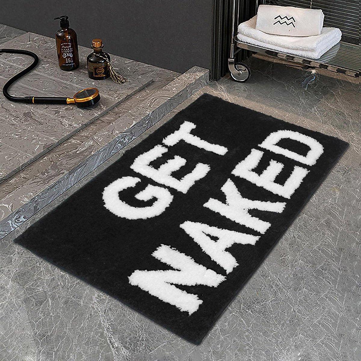 Non-Slip Absorbent Bathroom Floor Mat 60cm x 40cm Microfiber Black "Get Naked" - SuperSaverAU - view 3