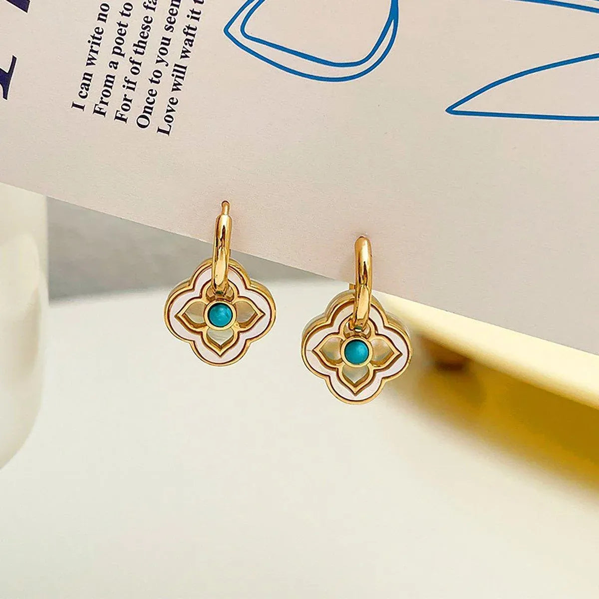 Premium AIMALL Natural Shell Four Leaf Clover Earrings