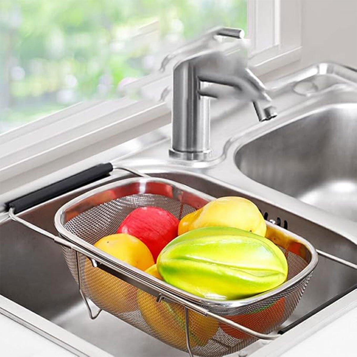 Stainless Steel Telescopic Sink Basket Multi Purpose Fruit Vegetable Strainer