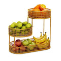 Premium Gold 3 Tier Metal Fruit Basket Snack Storage Rack Coffee Table Organiser