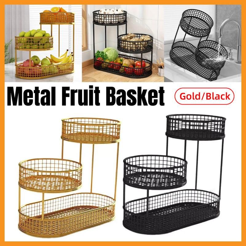 Premium Gold 3 Tier Metal Fruit Basket Snack Storage Rack Coffee Table Organiser