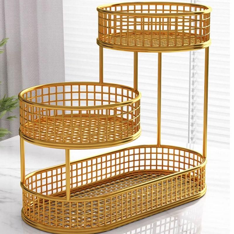 Premium Gold 3 Tier Metal Fruit Basket Snack Storage Rack Coffee Table Organiser