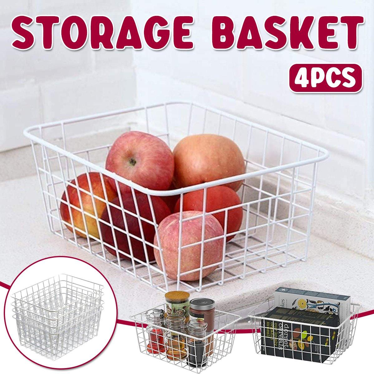 4pcs White Plastic Storage Baskets for Kitchen and Home Organization