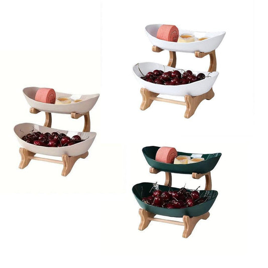 Modern Multi-layer Bamboo Fruit Snack Plate Rack Creative Living Room Plate Rack - White