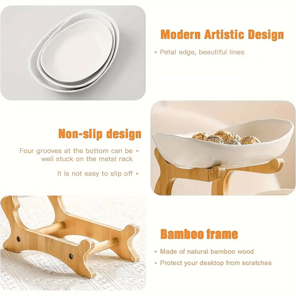 Modern Multi-layer Bamboo Fruit Snack Plate Rack Creative Living Room Plate Rack - White