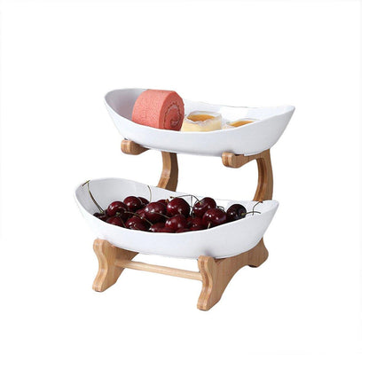 Modern Multi-layer Bamboo Fruit Snack Plate Rack Creative Living Room Plate Rack - White