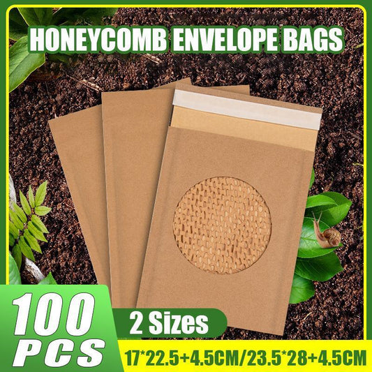 100PCS Honeycomb Kraft Paper Wrap Bags Eco-Friendly Cushion Wrap - 17x22.5+4.5CM