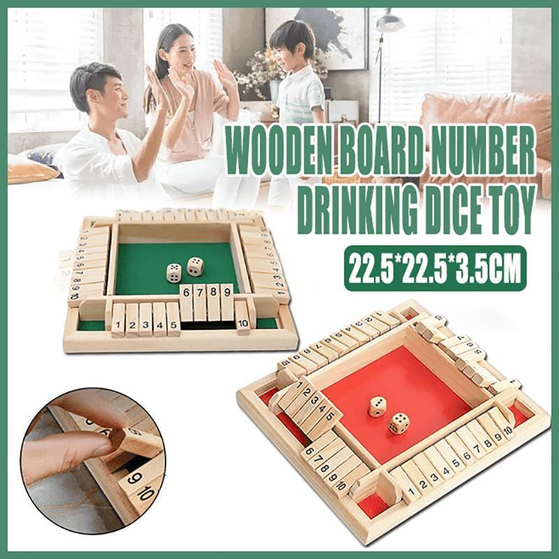 Wooden Shut The Box Board Game with Dice - Traditional Family Number Game Red