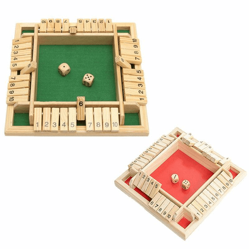 Wooden Shut The Box Board Game with Dice - Traditional Family Number Game Red