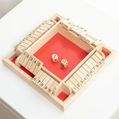 Wooden Shut The Box Board Game with Dice - Traditional Family Number Game Red