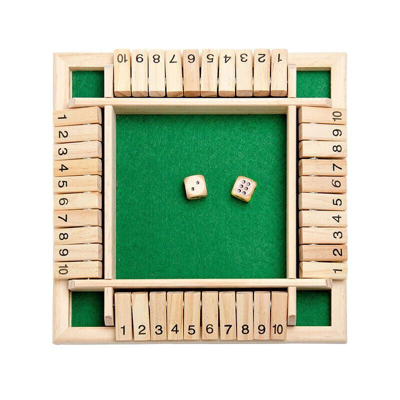 Wooden Shut The Box Board Game with Dice - Traditional Family Number Game Red
