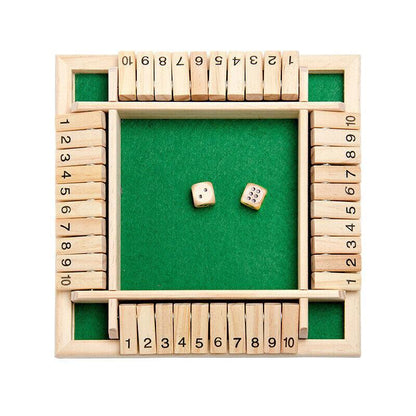 Wooden Shut The Box Board Game with Dice - Traditional Family Number Game Red