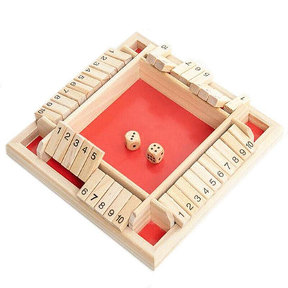 Wooden Shut The Box Board Game with Dice - Traditional Family Number Game Red