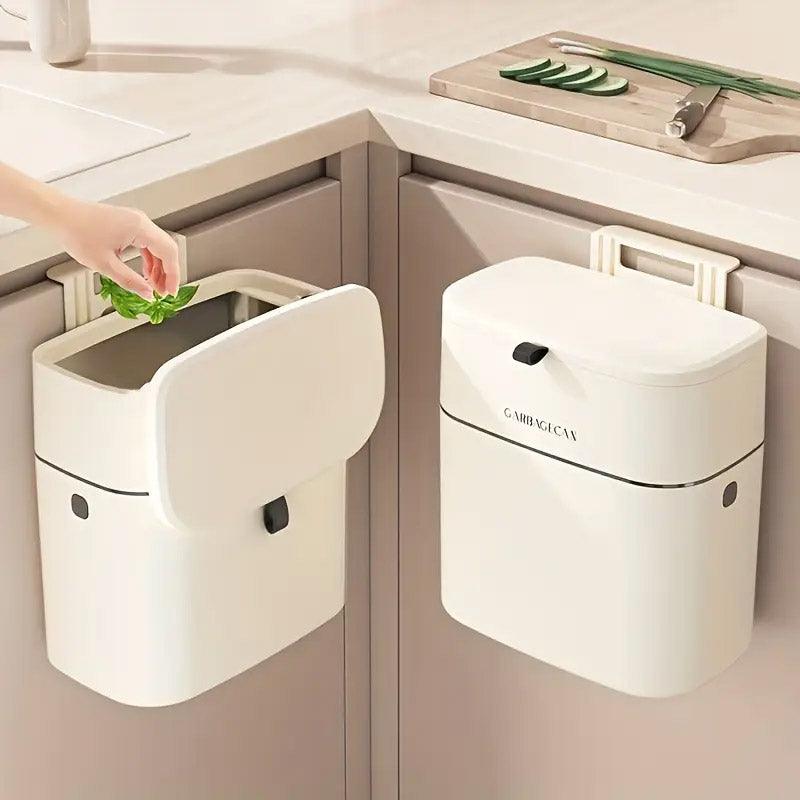 Wall-Mounted Waste Bin with Flip-Top Lid, Cream White, 25.5 x 15 x 28.3cm - SuperSaverAU - view 3