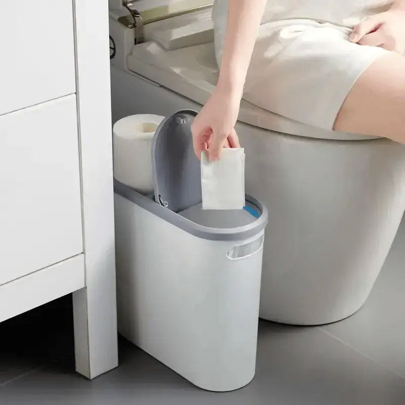 Sleek White Plastic Trash Can with Flip Lid, 31.5 x 30 x 14 cm, Space-Saving Design - SuperSaverAU - view 3