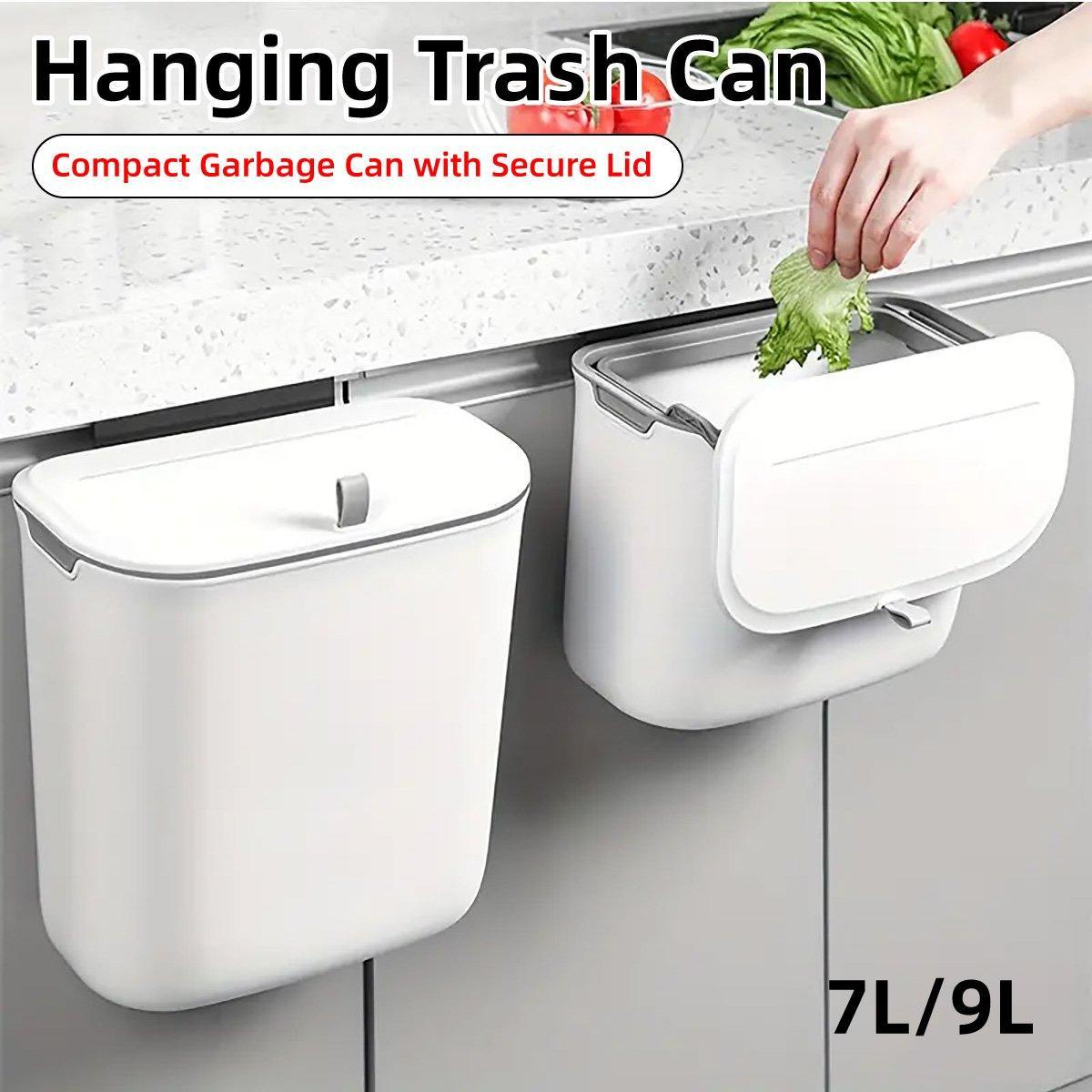 Premium Wall Mounted Wastebasket – White 9L with Sliding Lid