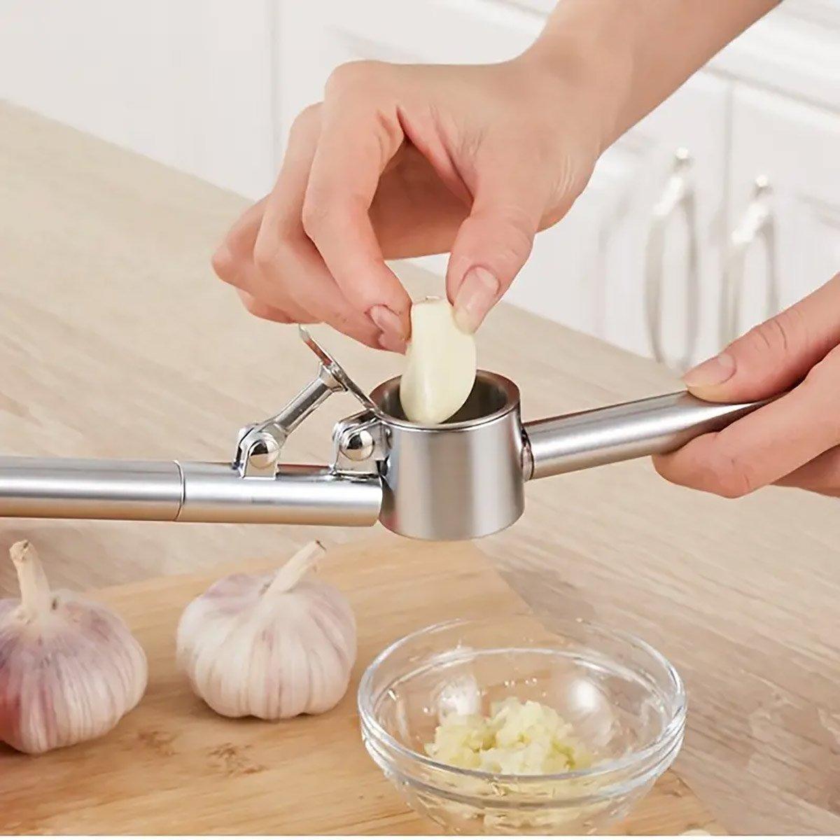 Premium Silver Stainless Steel Garlic Press and Peeler Kitchen Crusher