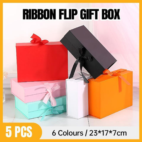 Premium 5 Pack Orange Gift Boxes with Ribbon Magnetic Closure 23x17x7cm