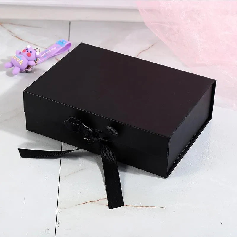 Premium Ribbon Flip Folding Gift Boxes – Black 5 Pack