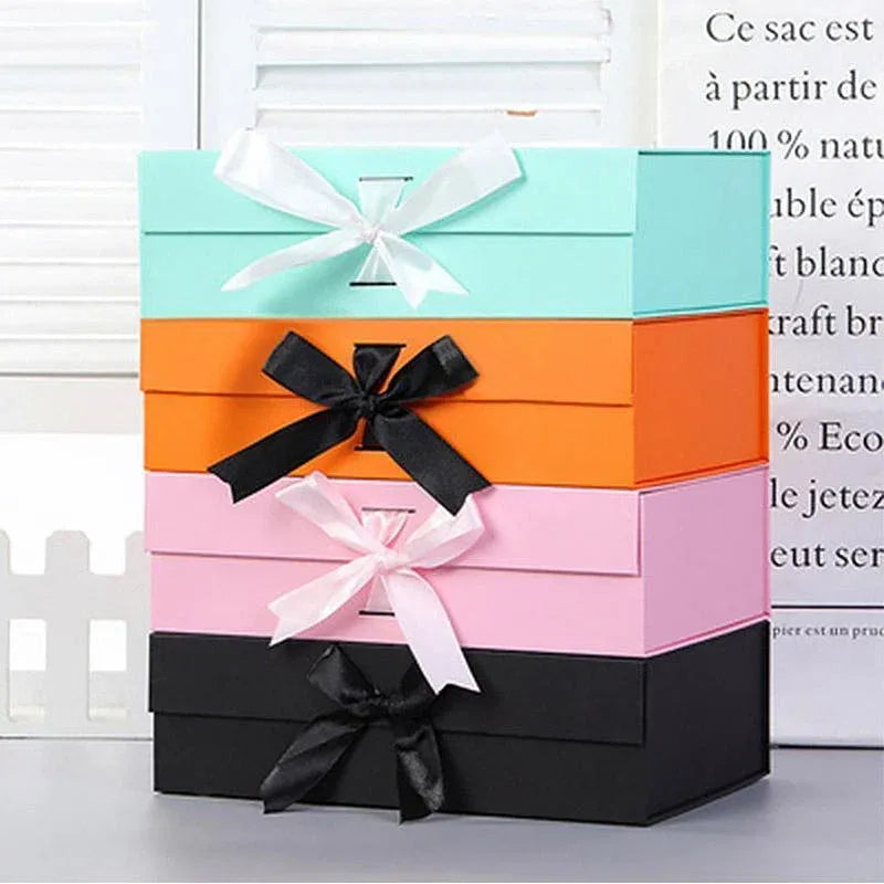 Premium Ribbon Flip Folding Gift Boxes – Black 5 Pack