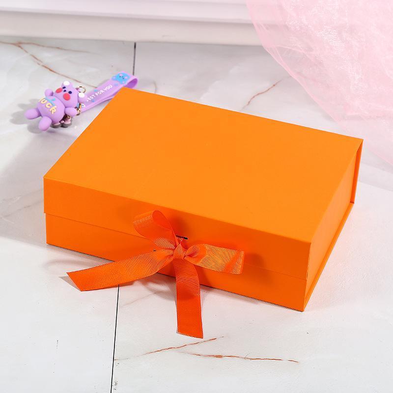 Elegant Ribbon Flip Folding Gift Boxes - Orange - 31 x 27 x 8.8 cm - 5 Pack