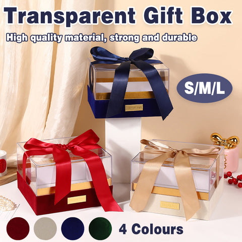 Premium Acrylic Gift Box Souvenir Display Case with Bow - Clear Blue Large - SuperSaverAU - view 1