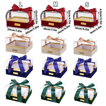 Premium Acrylic Gift Box Souvenir Display Case with Bow - Clear Blue Large