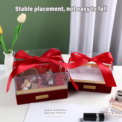 Premium Acrylic Gift Box Souvenir Display Case with Bow - Clear Blue Large