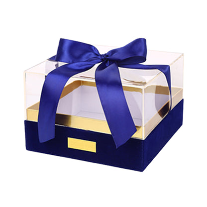 Premium Acrylic Gift Box Souvenir Display Case with Bow - Clear Blue Large