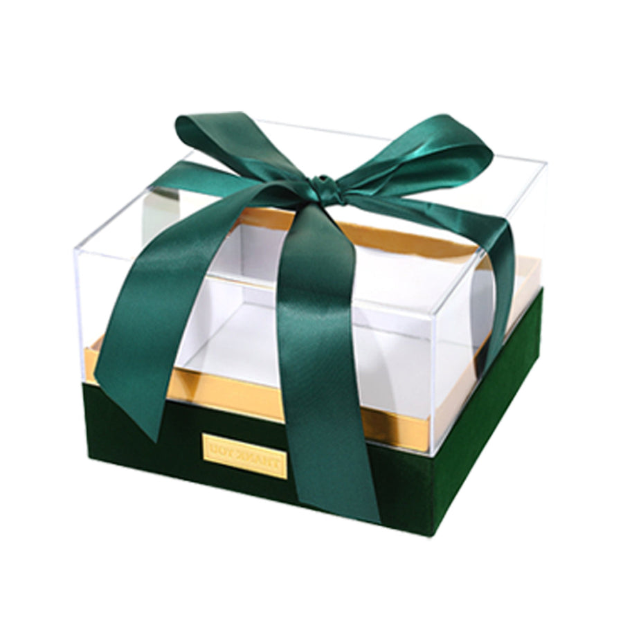 Premium Large Green Clear Acrylic Gift Box with Bow 20x20x13cm